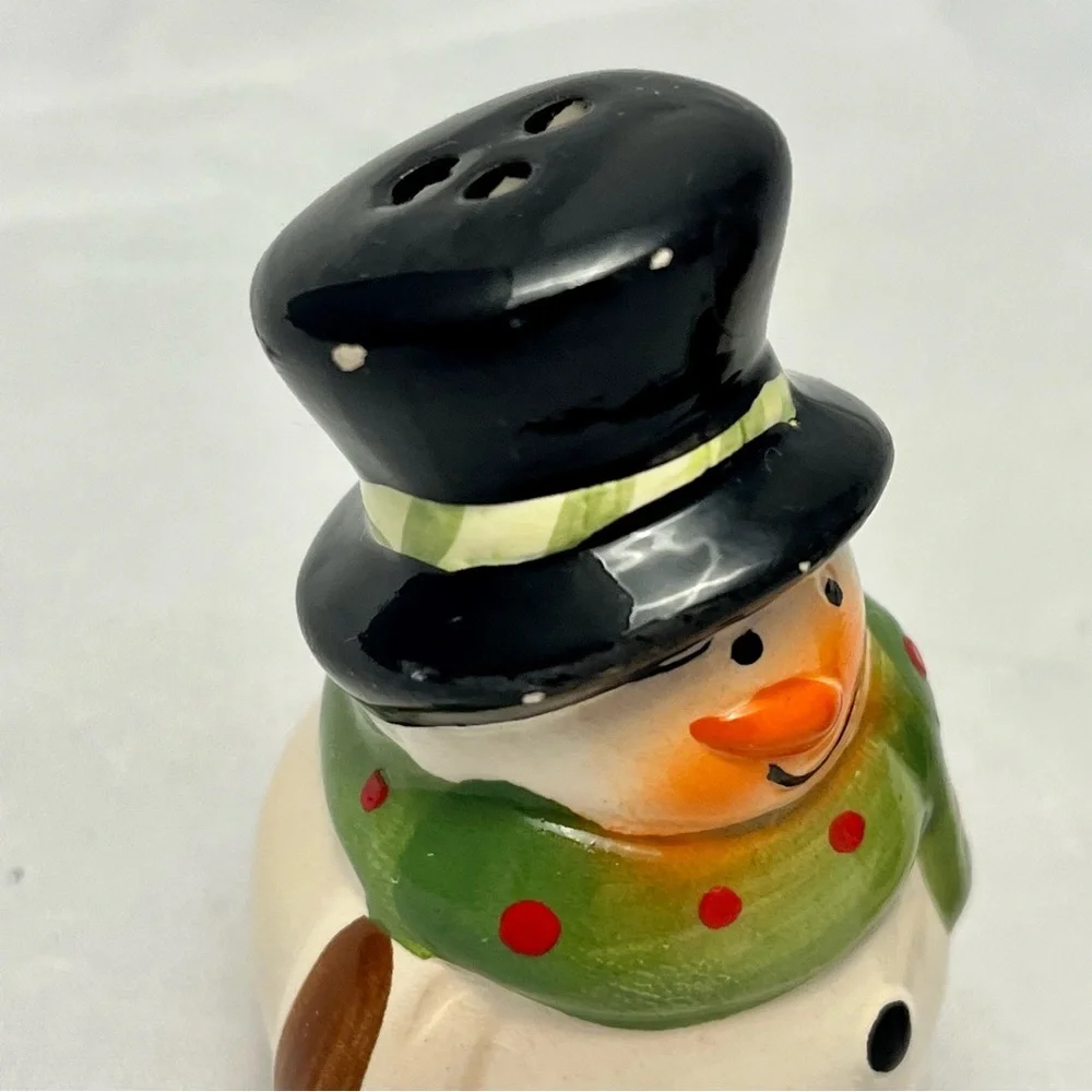 Whimsical Winter Snowman & Penguin Salt/Pepper Shakers, Rubber Stoppers, Vintage